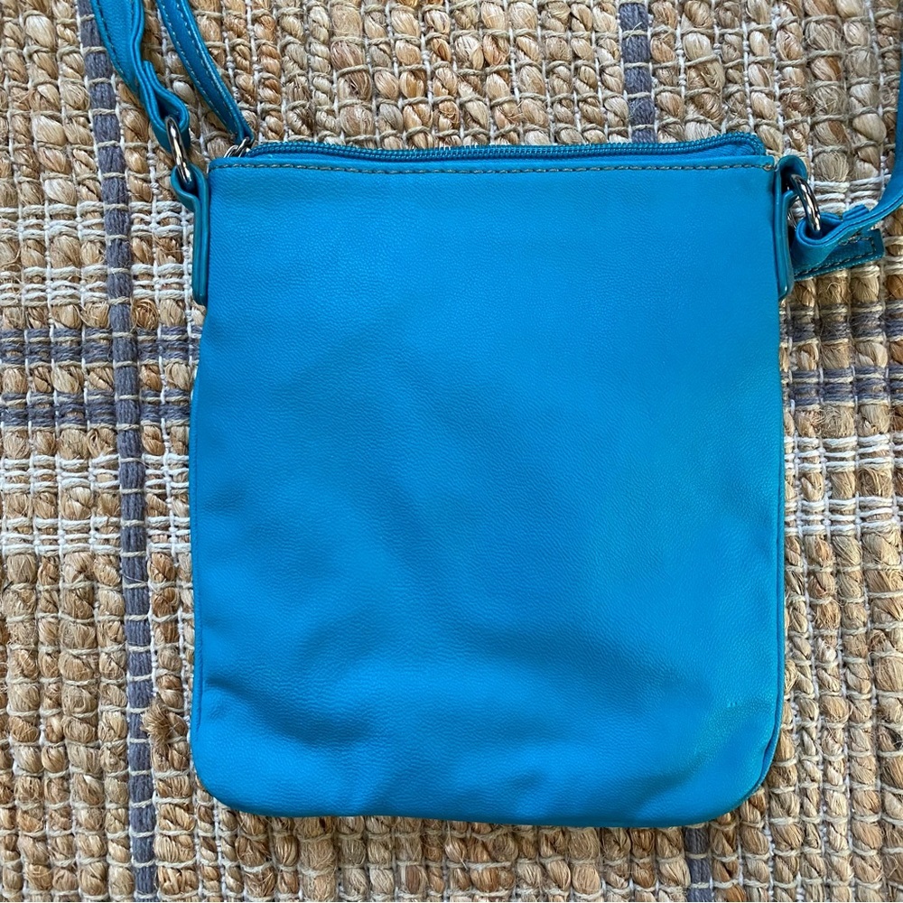 Nine West Teal Turquoise Blue Crossbody Bag Purse With Front Zip Pocket - Picture 6 of 6